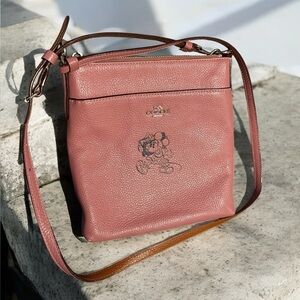 Coach X Disney Pink Minnie Mouse Boombox Crossbody Pebbled Leather Crossbody Bag